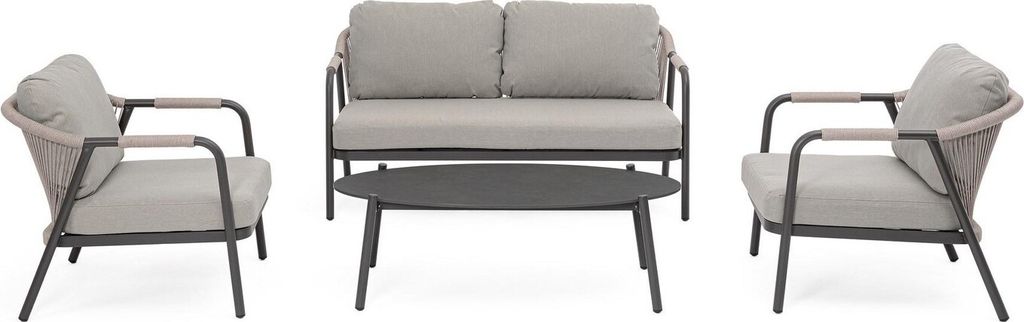 4er Set Sitzgruppe Miravet 148 x 81 x 73 cm Aluminium Polypropylen Stein
