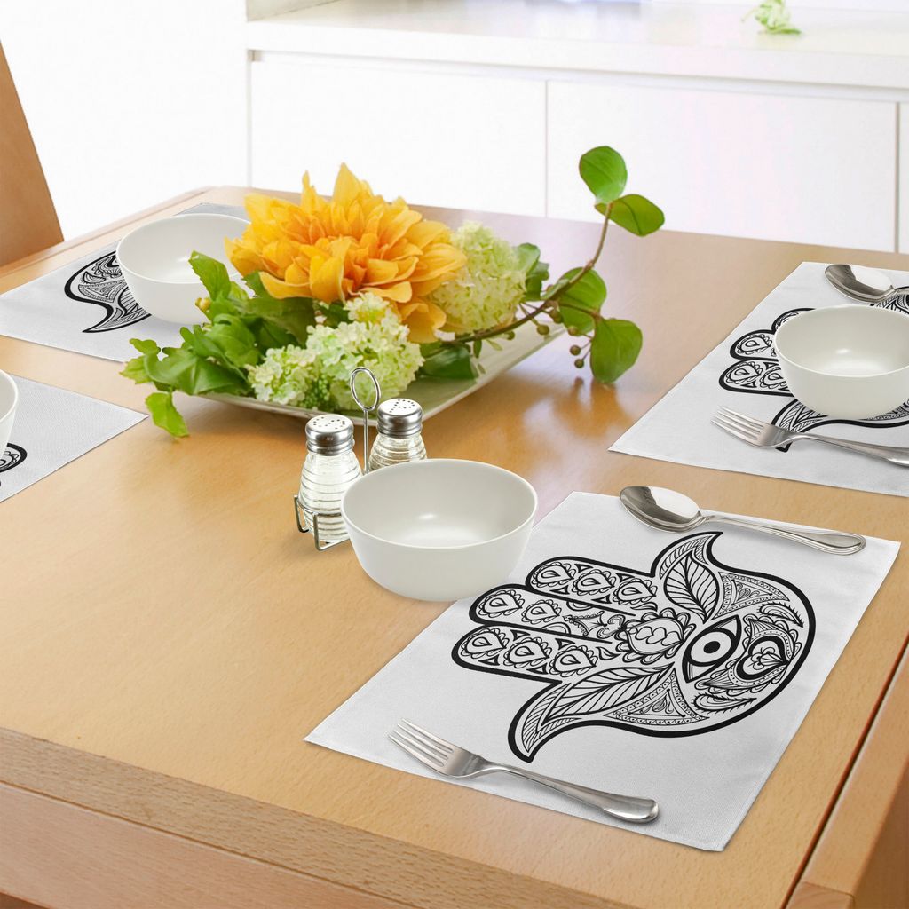 ABAKUHAUS Hamsa Platzmatten, Natur inspirierte Stammes- Muster-einfarbige Skizze Boho-Grafik mit drittem Auge des Blattes, Tiscjdeco aus Farbfesten...