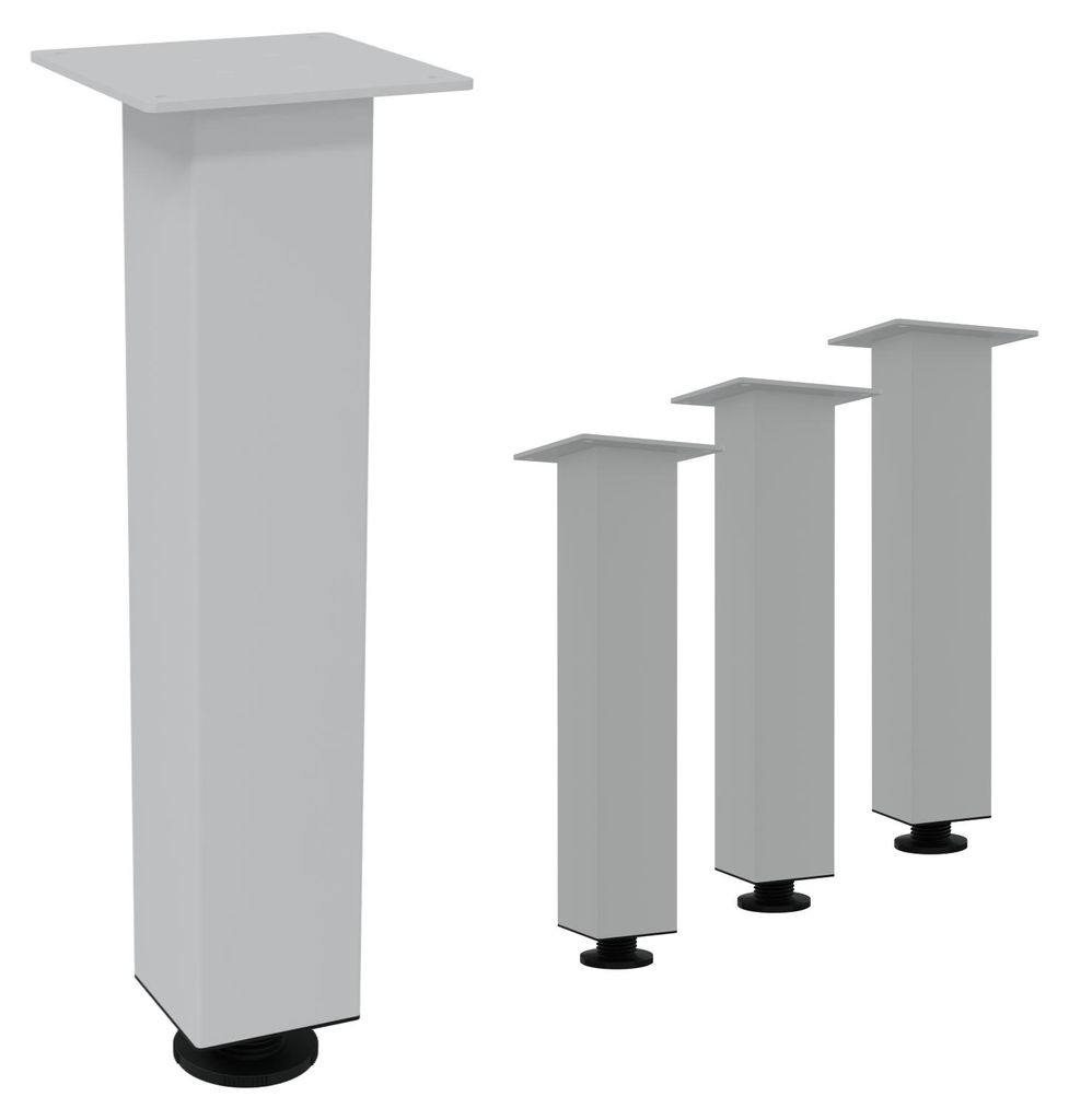 HAGO24 Tischbeine Set 4 Stück Möbelfuß Stahl Weiß 8x8cm höhenverstellbar 42cm Couchtischbank DIY Tischgestell Schraubfüße I-Design
