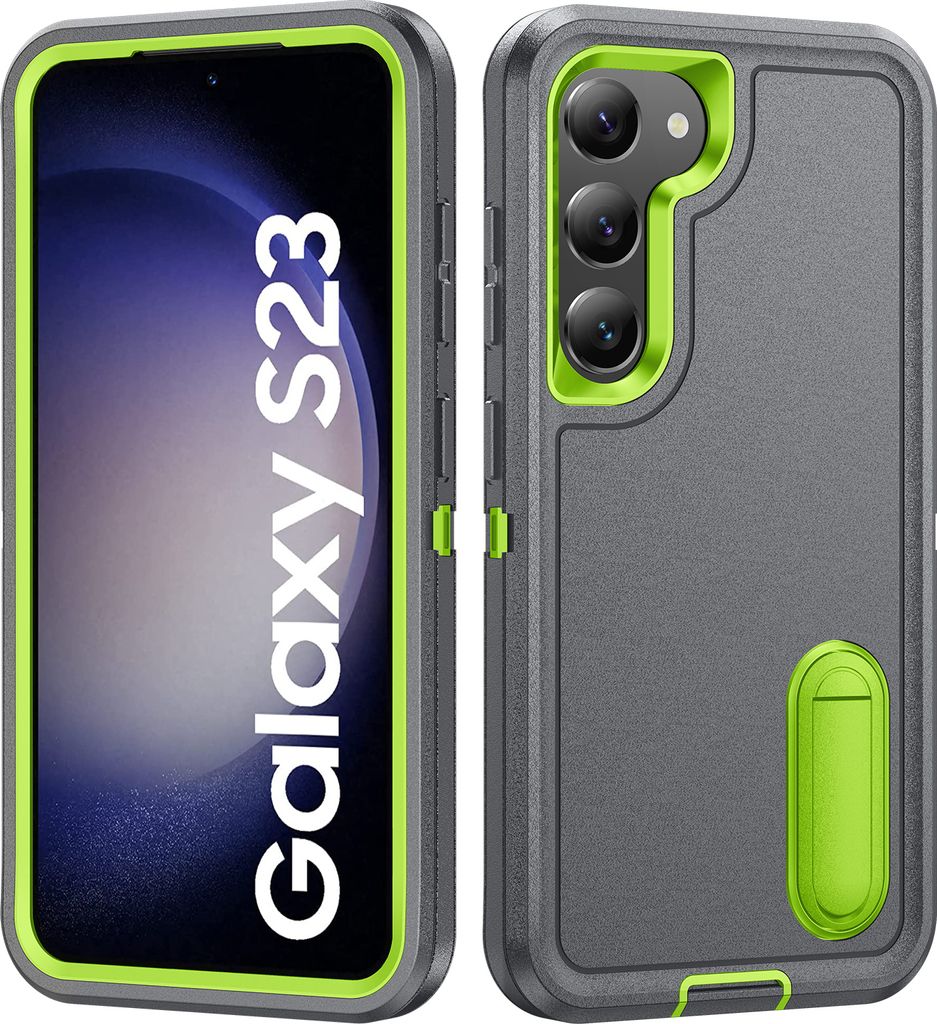 Hülle für Samsung Galaxy S23 Hybrid Dreilagige Robust Stoßfest Schwerlast Schutzhülle mit Ständer Grau