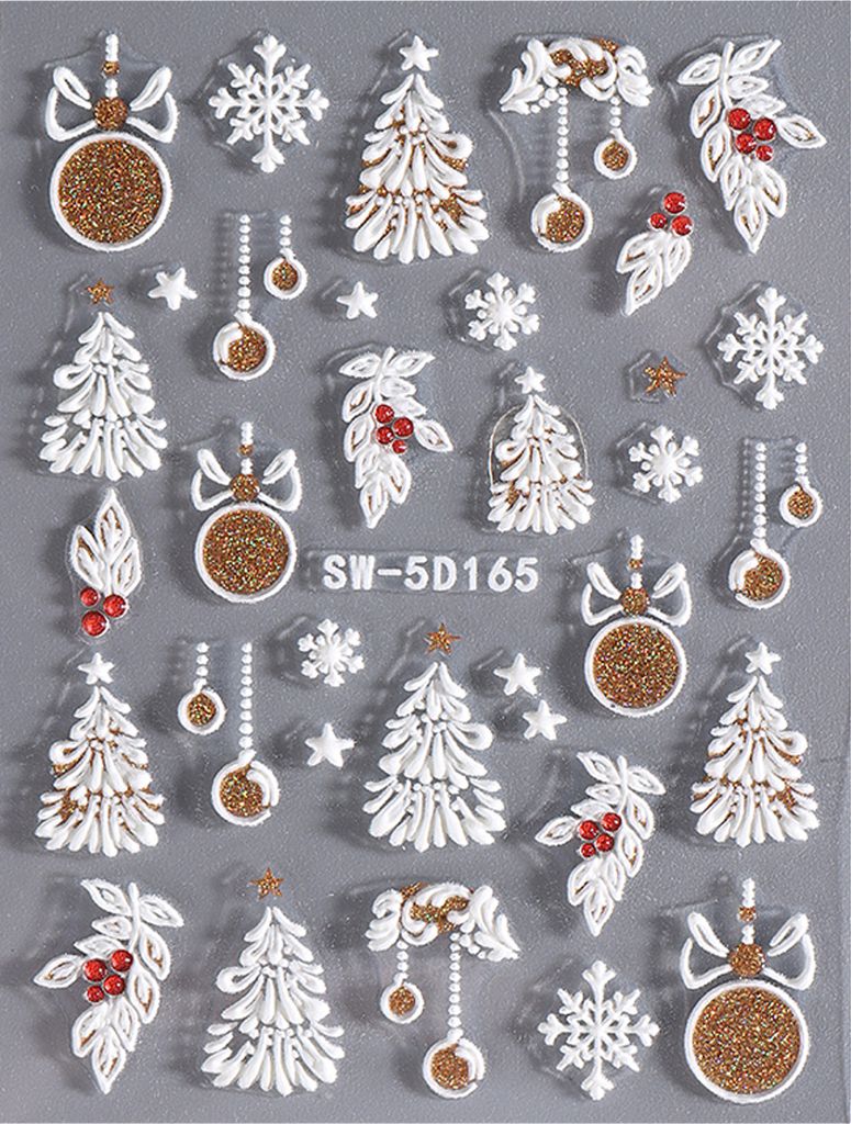 1 Blatt Weihnachts-Nagelkunst-Aufkleber, wasserdicht, 3D-Prägung, Weihnachtsmann, Schneemann, Elch, Schneeflocke, Weihnachtsbaumkugel, künstliche...