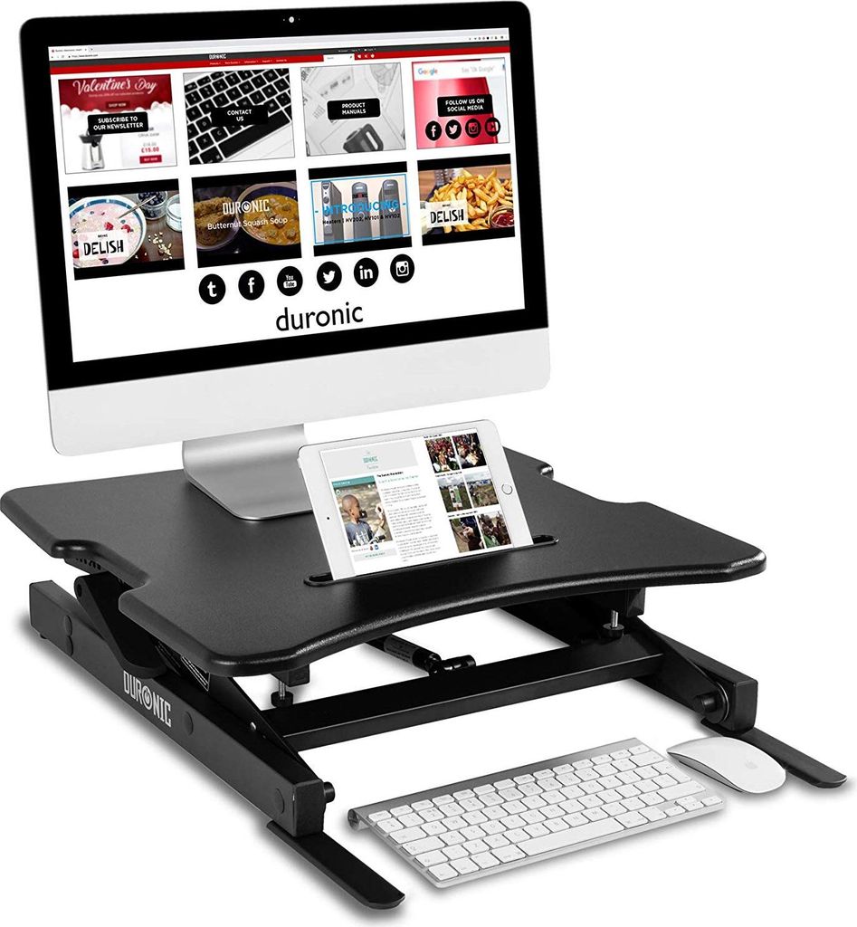 Duronic DM05D18 Workstation | Sitz-Steh Schreibtisch | Monitorhalterung | Stehpult | Computertisch | Stand-Up Workstation für Tastatur | Maus | No...