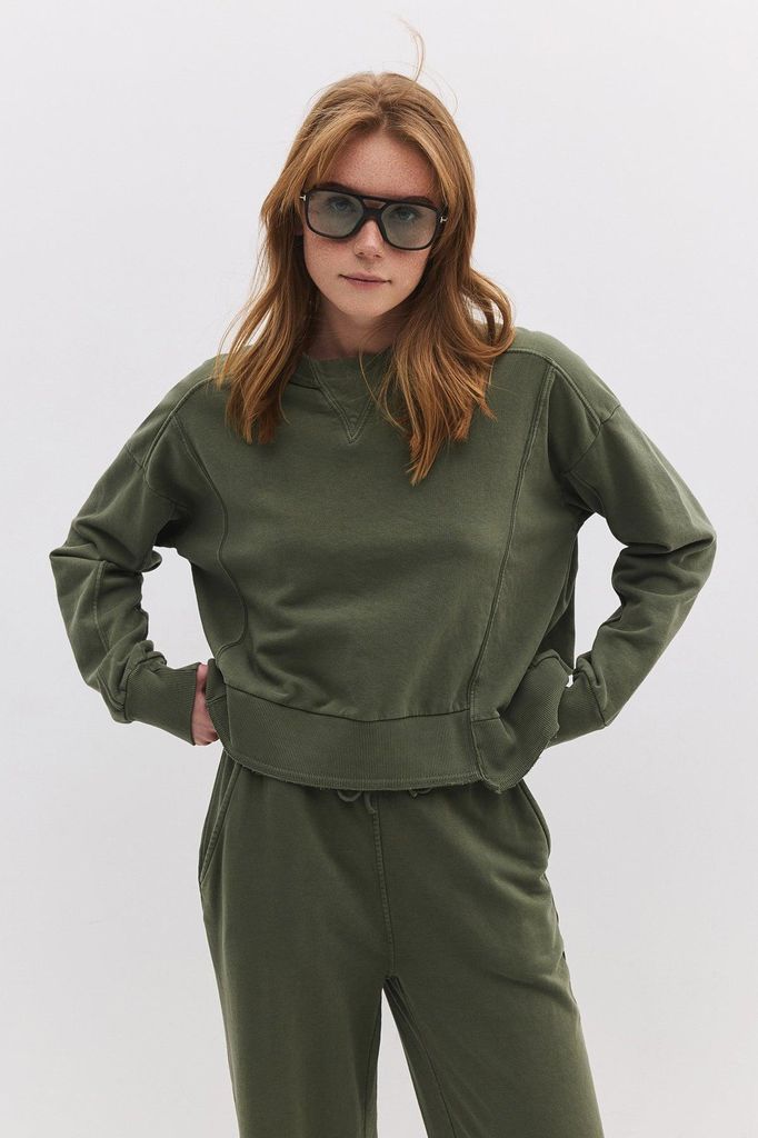 Sweatshirt mit Rundhalsausschnitt, Khaki, XS