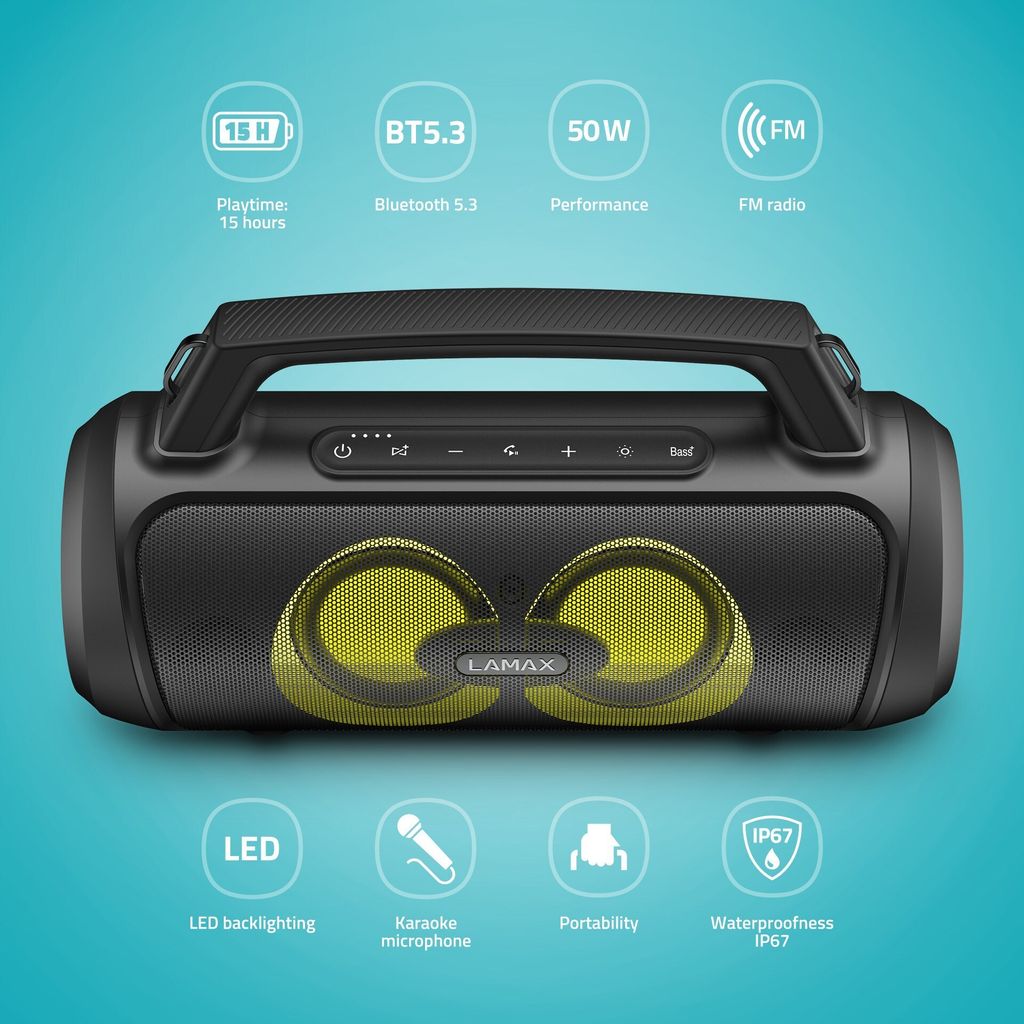 LAMAX PartyGo1 Play, Bluetooth párty reproduktor, 50 W, 15 Obrázok produktu 4