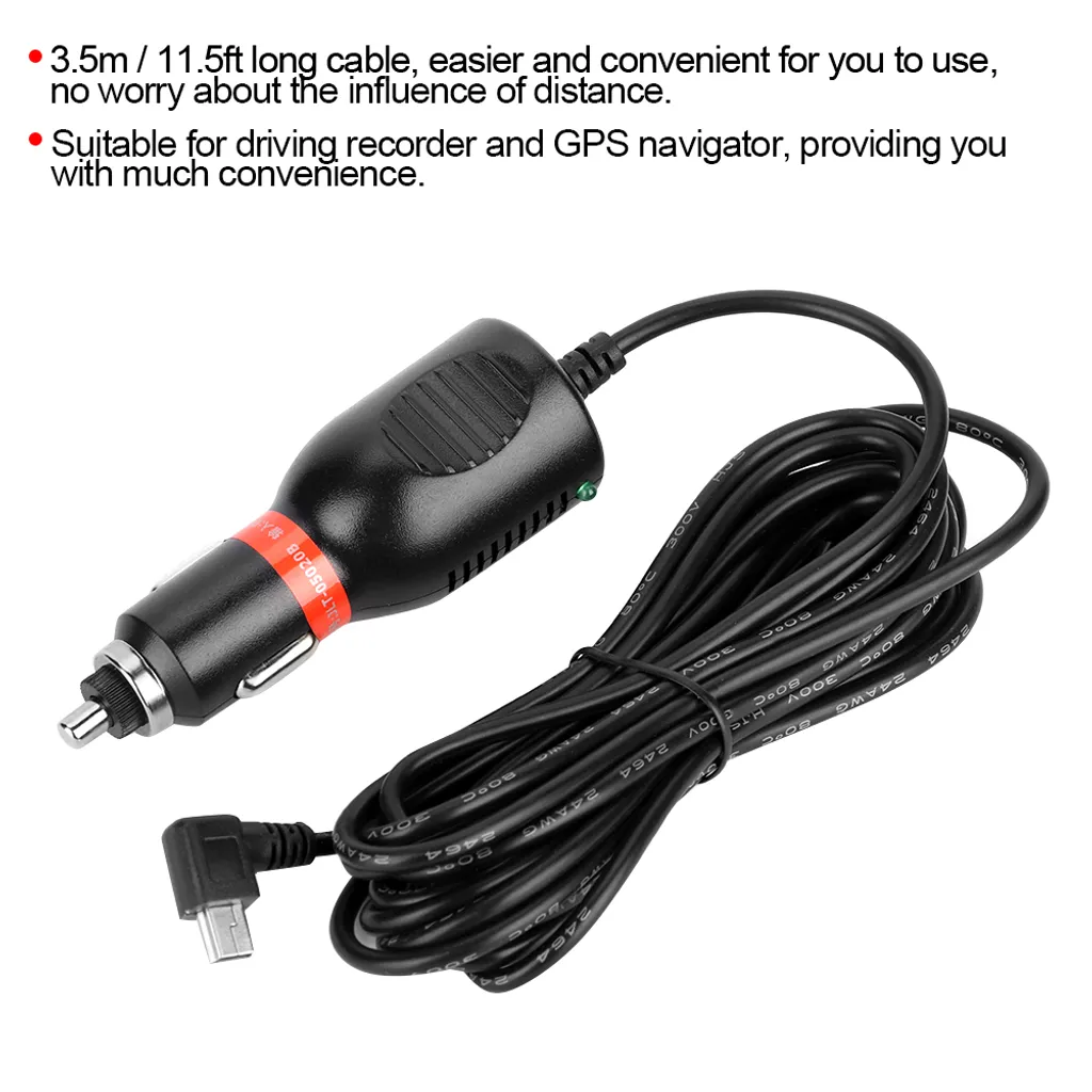 Alimentatore 12V/24V per Dash Cam e GPS - Cavo Mini USB 3.5 Metri - 6