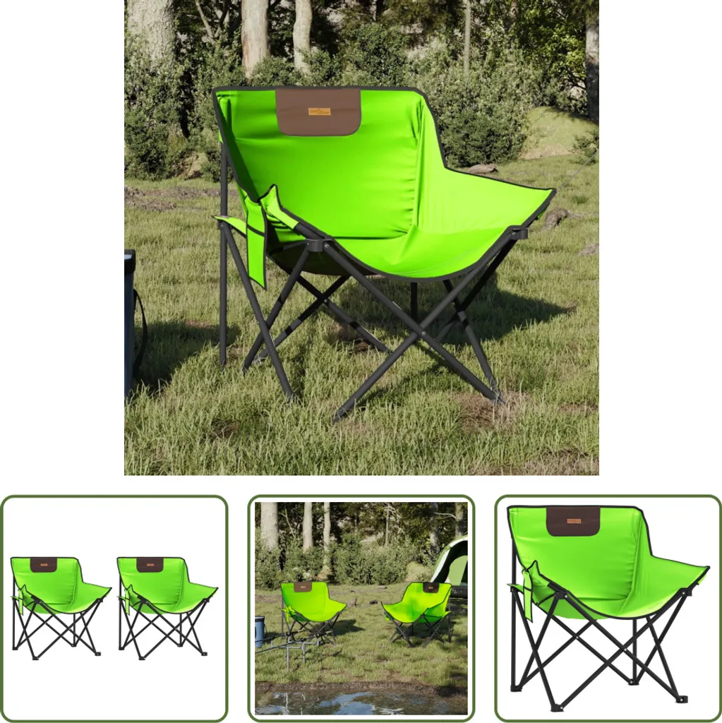 The Living Store Sedie da Campeggio 2 Pezzi Pieghevoli con Borsa - Verde