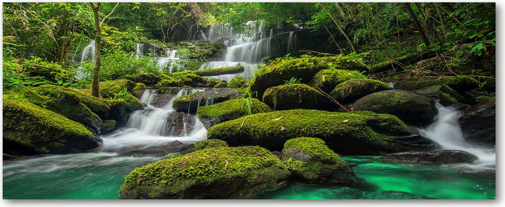 Tulup Küchenrückwand Spritzschutz aus Glas -125x50 -Spritzschutz auf gehärtetes Glas Deko Landschaften Wasserfall im Wald