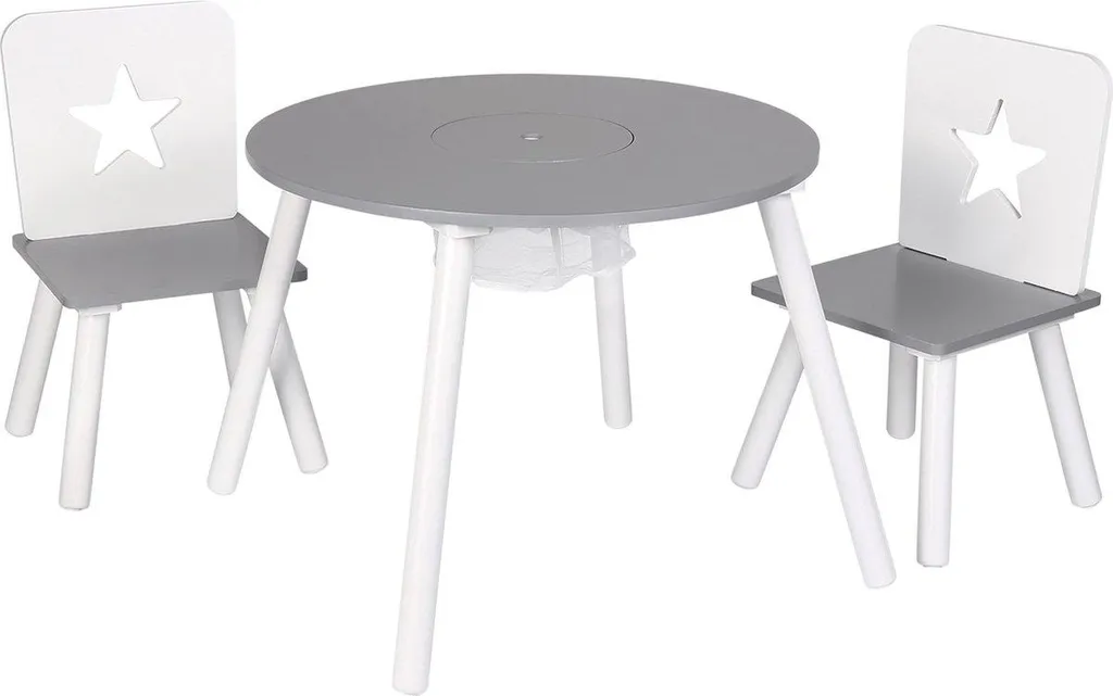 Happyment Ensemble Table pour Enfants avec 2 Chaises en Blanc et Gris