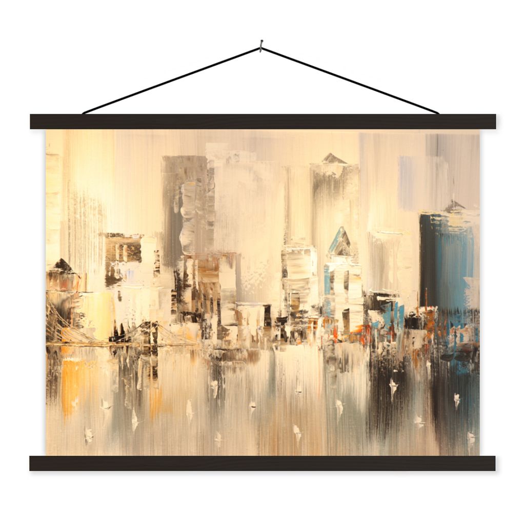 MuchoWow Textilposter Gemälde - Öl - Abstrakt - Skyline 120x90 cm mit schwarzem Rahmen - Aufhänger für Poster