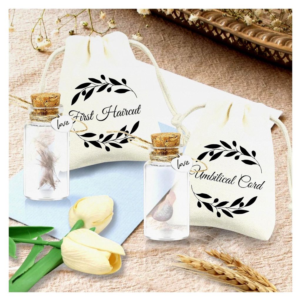 Geschenkset mit Glasflasche zur Erinnerung an die Nabelschnur und den ersten Haarschnitt des Babys, Glas zur Aufbewahrung und Erinnerung, Geschenk ...