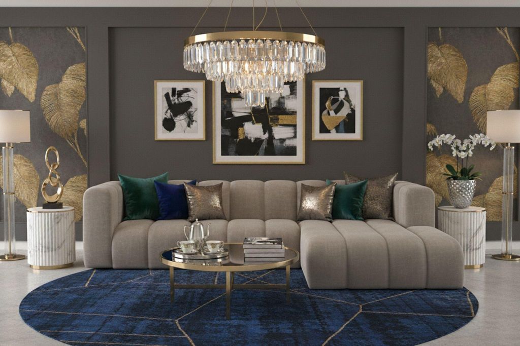 Kaiser Möbel Ecksofa L-Form Grand L 287 cm, Veloursstoff Salvador, Grau, Rechts