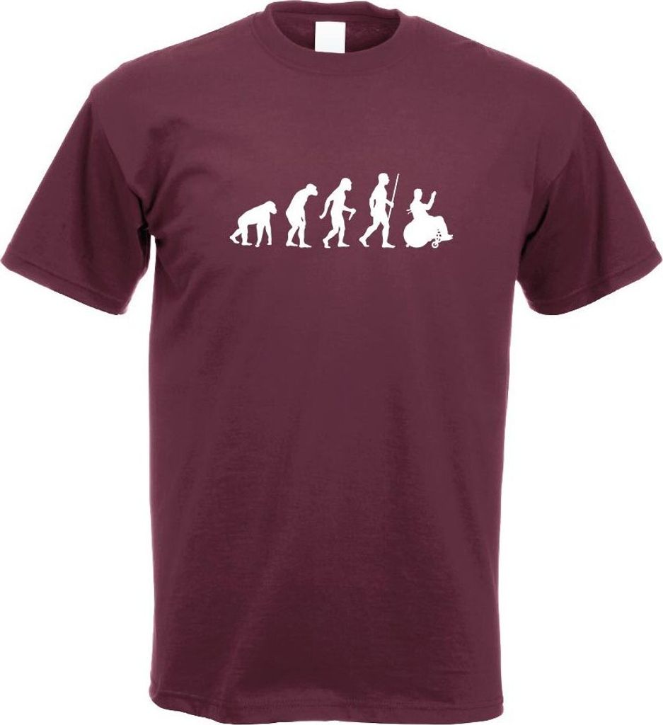 Kiwistar - T-Shirt - Burgund - Rollstuhl Behindert Evolution Motiv Bedruckt Funshirt Design Print - mit Motiv Bedruckt - Funshirt Design - Sport - ...