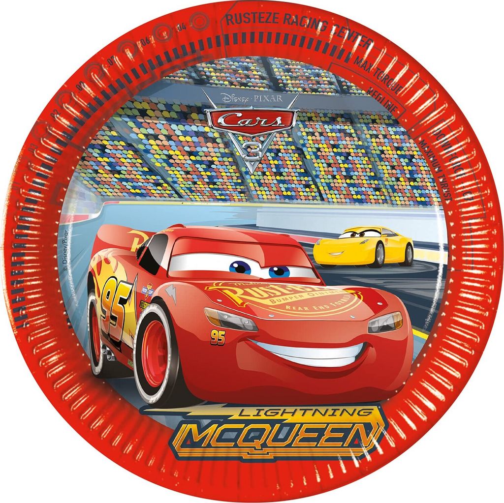 Procos 93437 - Party-Teller Cars 3, Größe 23 cm, 8 Stück, Einwegteller aus Papier, Kindergeburtstag, Party-Geschirr, Mix