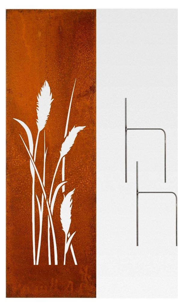 Edelrost Garten Sichtschutzwand, Metall 160x50 cm Pampasgras mit Bodenanker