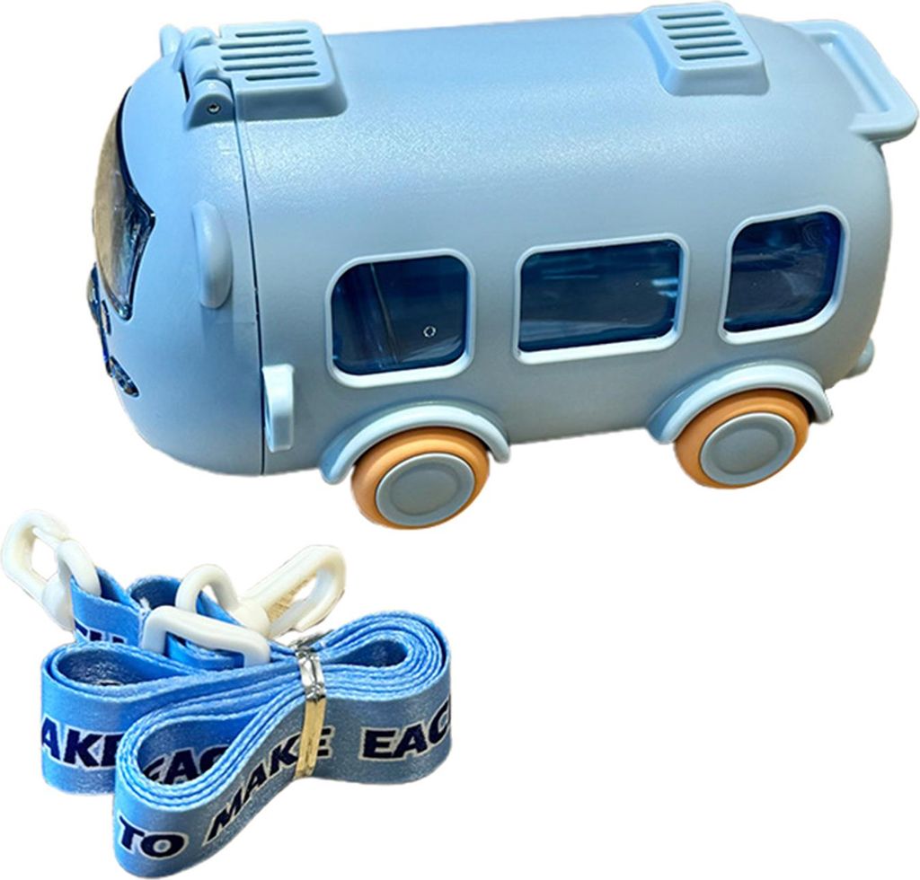 Cartoon-Bus-Wasserflasche mit Strohhalmband, 500 ml, auslaufsicherer Deckel, neuartige Kindertrinkflasche für Kinder, süßer Wasserbehälter in B...