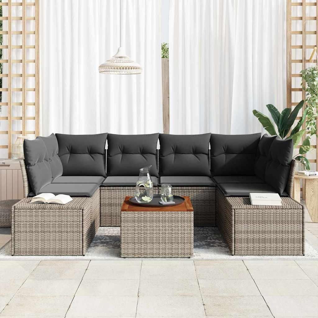 Gartensofa-set mit Speicher 7 pcs Grau Poly-Rattan