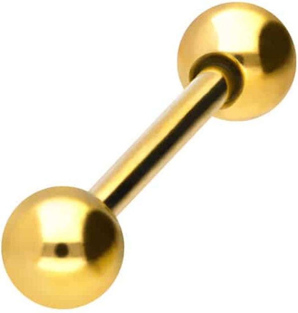 Zungenpiercing, Intim-Piercing Titan Barbell Gold Stablänge: 8mm + Stabstärke: 1mm + Kugelgröße: 3mm