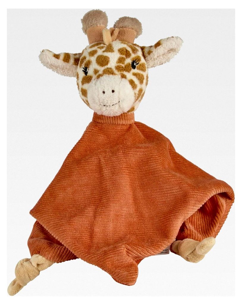 Schmusetuch Giraffe Kaya – Baby Schnuffeltuch aus Flausch und Cord – Mit Knoten zum Greifen – Weiche Polyesterwatte Füllung für Neugeborene...