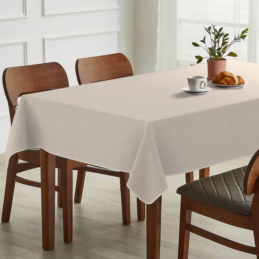 Tischdecke Leinen-Optik - MILA Premium Stoff-Tischtuch mit Beschichtung Tischwäsche Stoff-Tischdecke uni Beige 140x260cm mit Paspelband