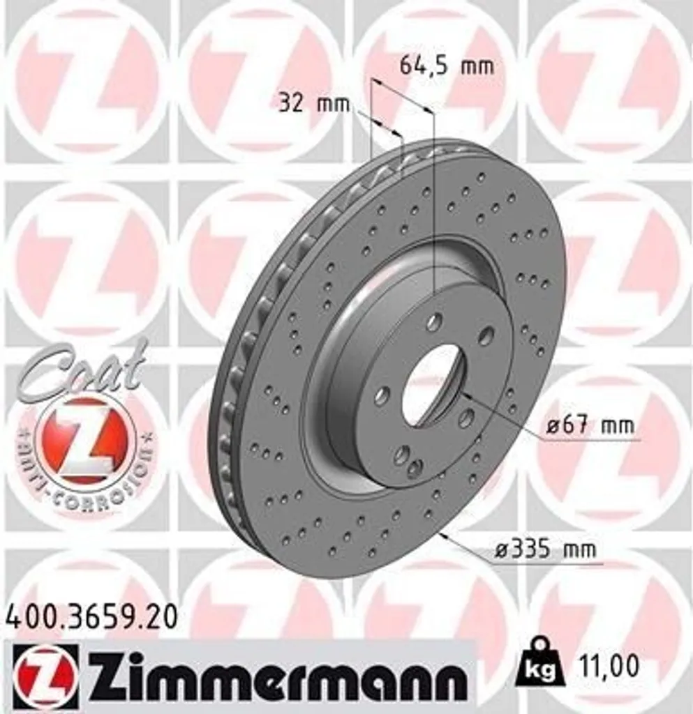 Disque de frein perforé Zimmermann 400.3659.20 à haute teneur en carbone