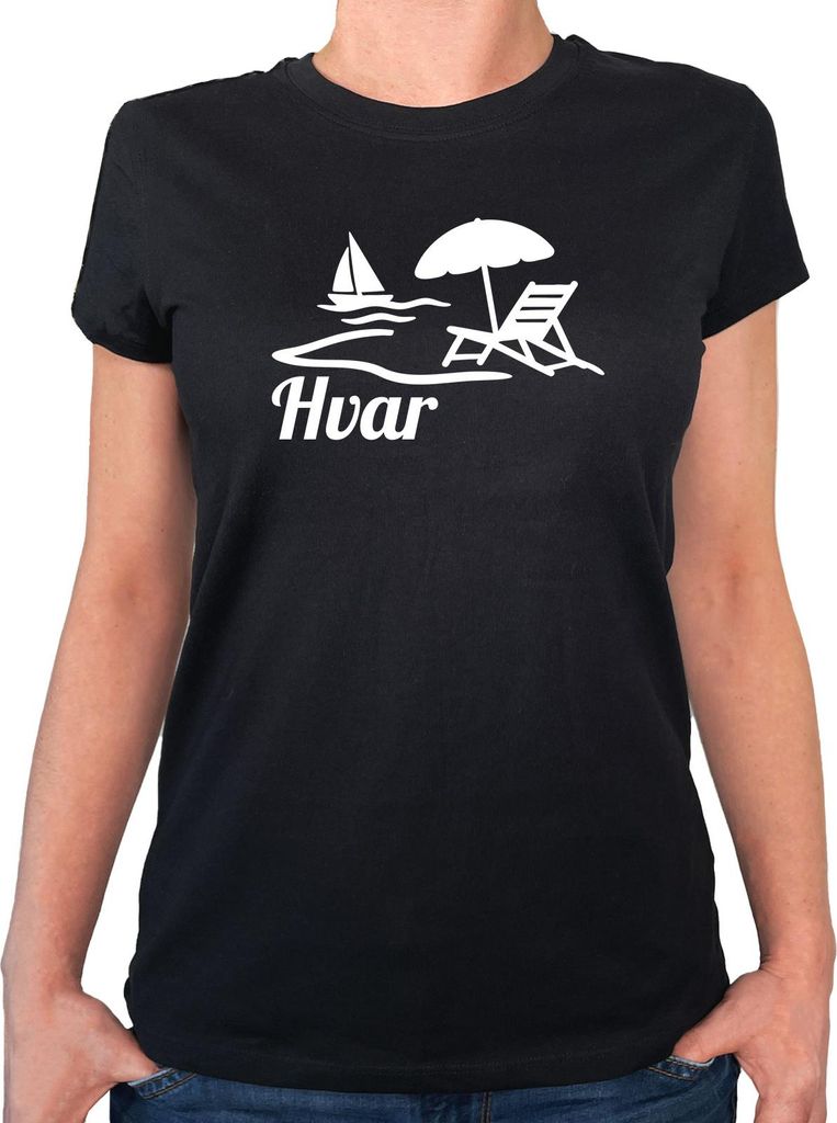 Huuraa Damen T-Shirt Hvar Kroatien M Black Bio Baumwolle Fairtrade Damenshirt Geschenkidee