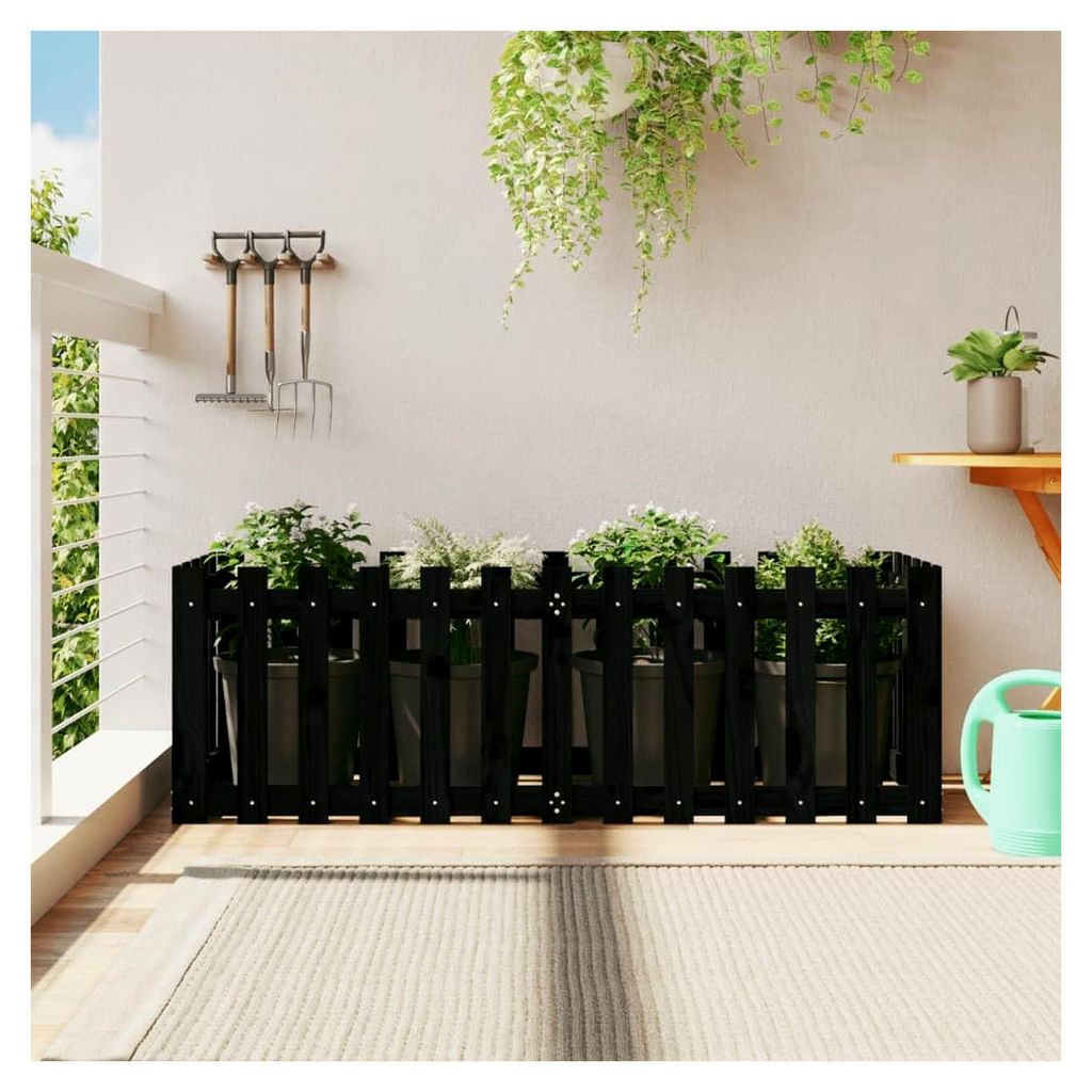 Hochbeet Latten-Design Schwarz 150x50x50 cm Kiefernholz