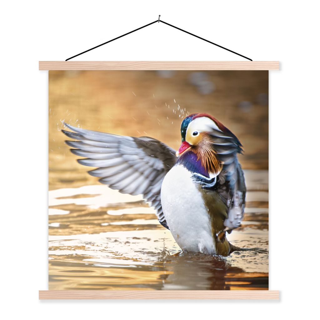 MuchoWow Textilposter Ente - Tier - Wasser - Herbst 40x40 cm mit holzfarbenen Rahmen - Posterleiste