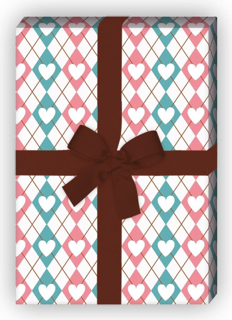 Rauten Geschenkpapier mit Herzen auf weiß - G7662, 32 x 48cm