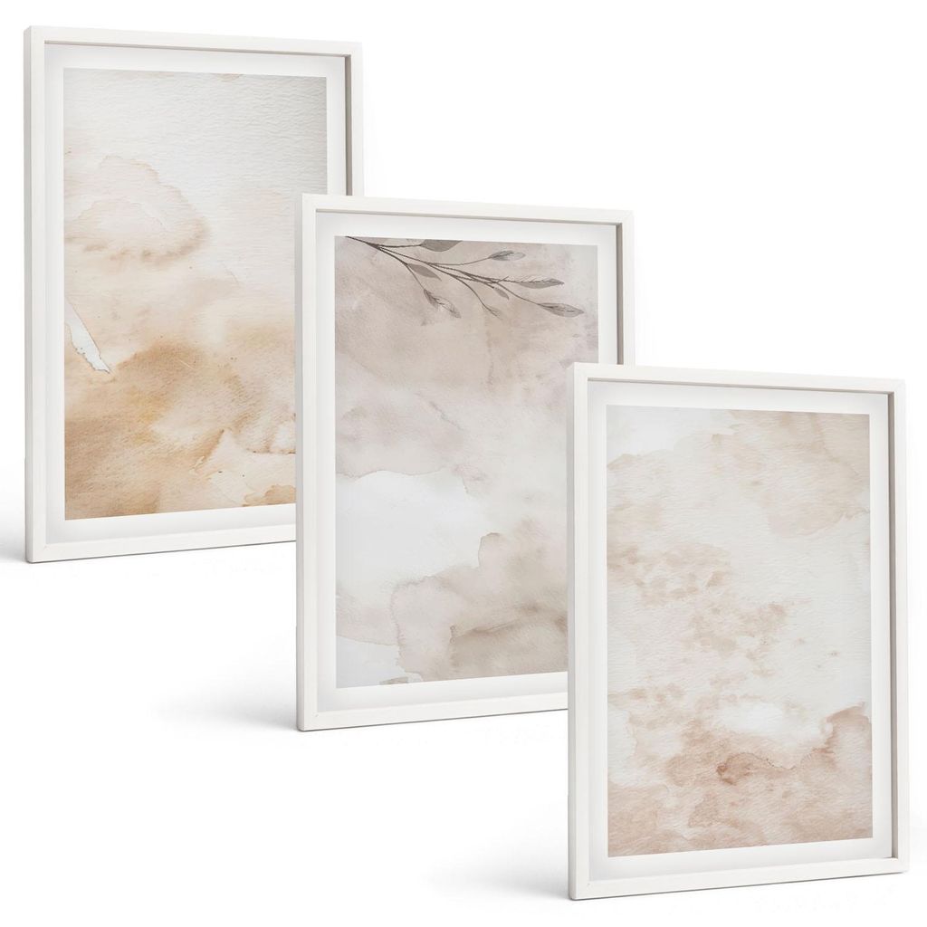 Bilder Set 3-teilig im weißen Rahmen – Wandbilder 3 Stück – gerahmte Poster für Wohnzimmer, Schlafzimmer und Flur – 40x60 cm – Aquarell-...