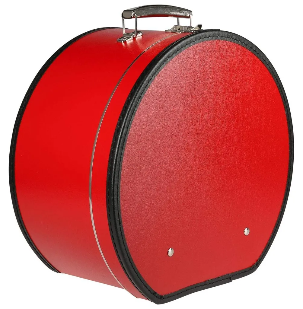 Boîte à chapeaux ronde rouge 40x21 cm en simili cuir avec poignée