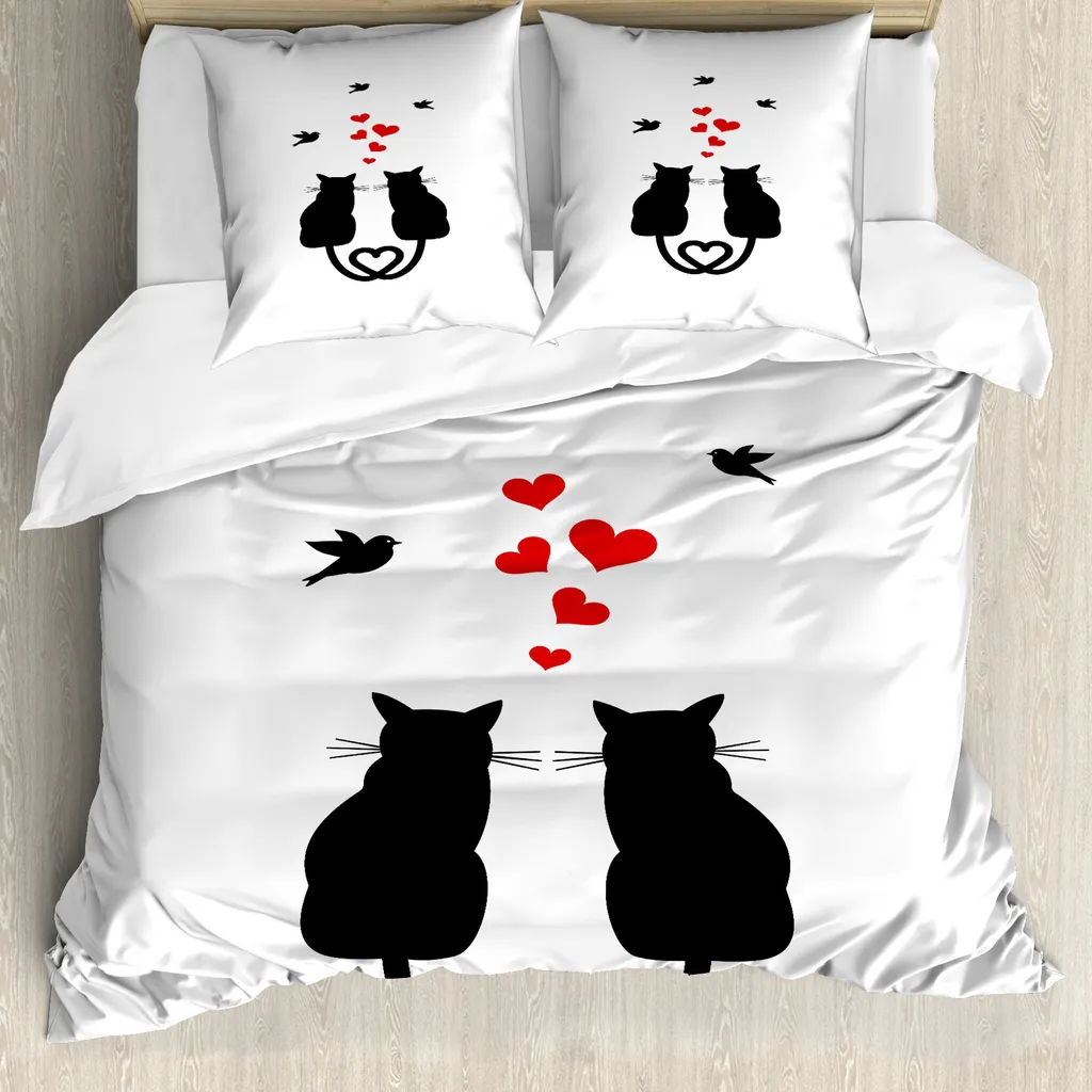 Housse de couette 200x200 cm Motif Chat pour Déco de Chambre Rouge