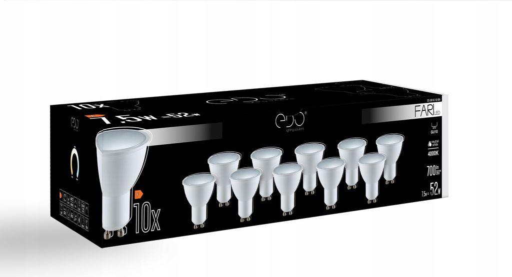 SET 10x FARI LED GU10 7,5W 4000K neutrálna NW 700lm 120st Obrázok produktu 