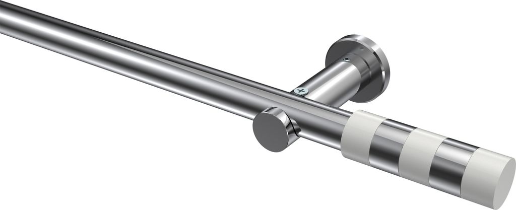 Interdeco Gardinenstange / Vorhangstange Chrom, Typ Platon Mavell (Zylinder Bicolor) ohne Ringe, 20 mm Ø 1-läufig, 320 cm