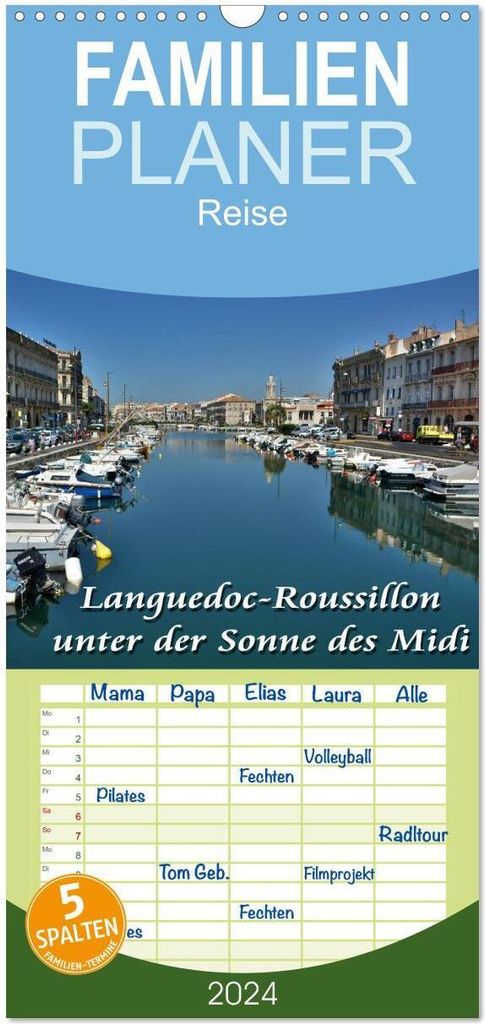 Familienplaner 2026 - Languedoc-Roussillon - unter der Sonne des Midi mit 5 Spalten (Wandkalender, 21 x 45 cm) CALVENDO