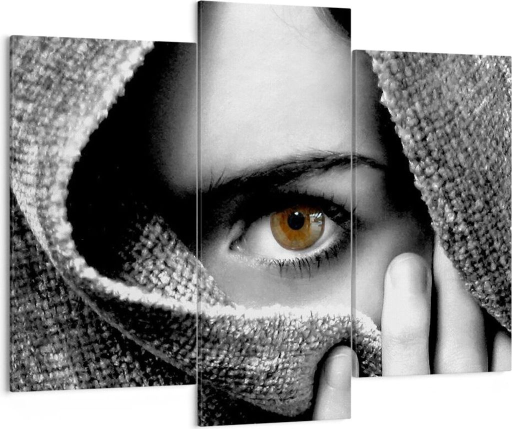 Bild auf Leinwand - Leinwandbild - Frau Gesicht Schal Geheimnis - 130x100cm - Wand Bild - Wanddeko - Leinwanddruck - Bilder - Kunstdruck - Wanddeko...
