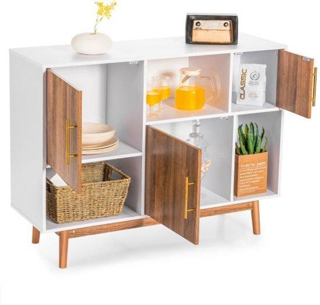 Freistehende Holzkommode - Bücherregal - Wohnecke - Schlafzimmer - Weiß + Kaffeebraun
