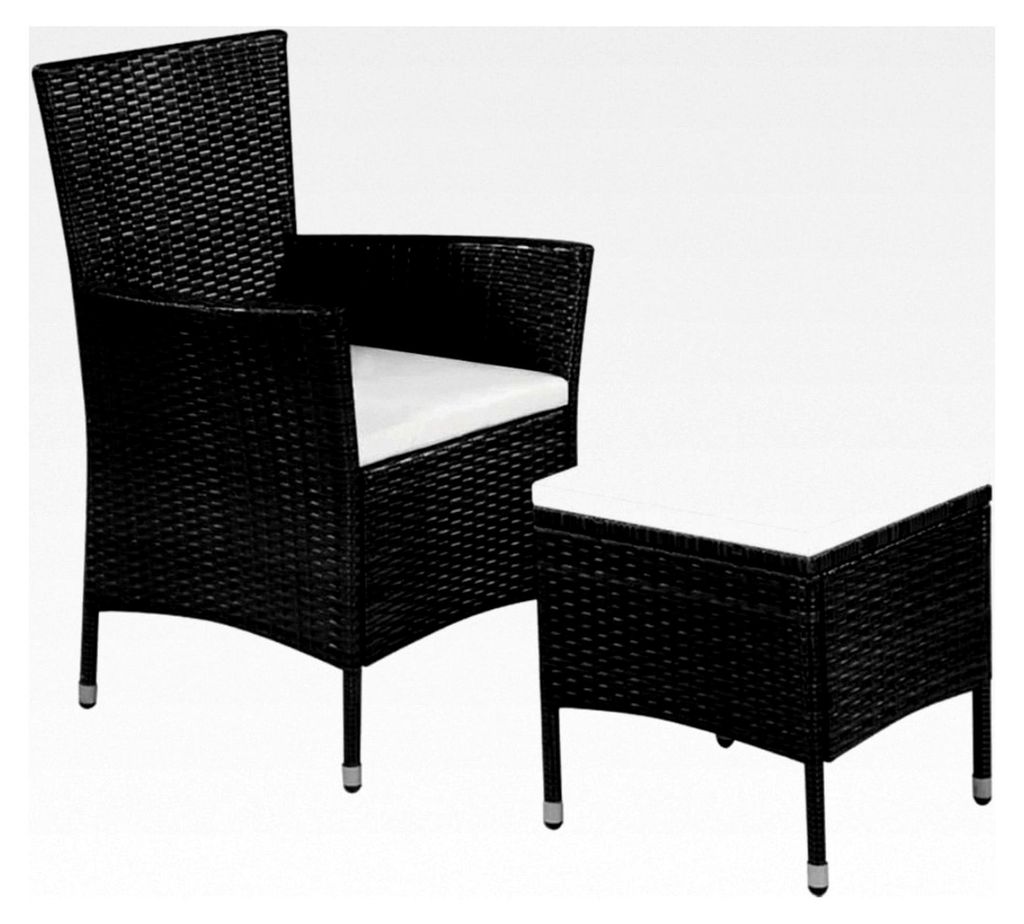 Gartenstuhl mit Hocker aus Poly Rattan in Schwarz für Balkon und Terrasse