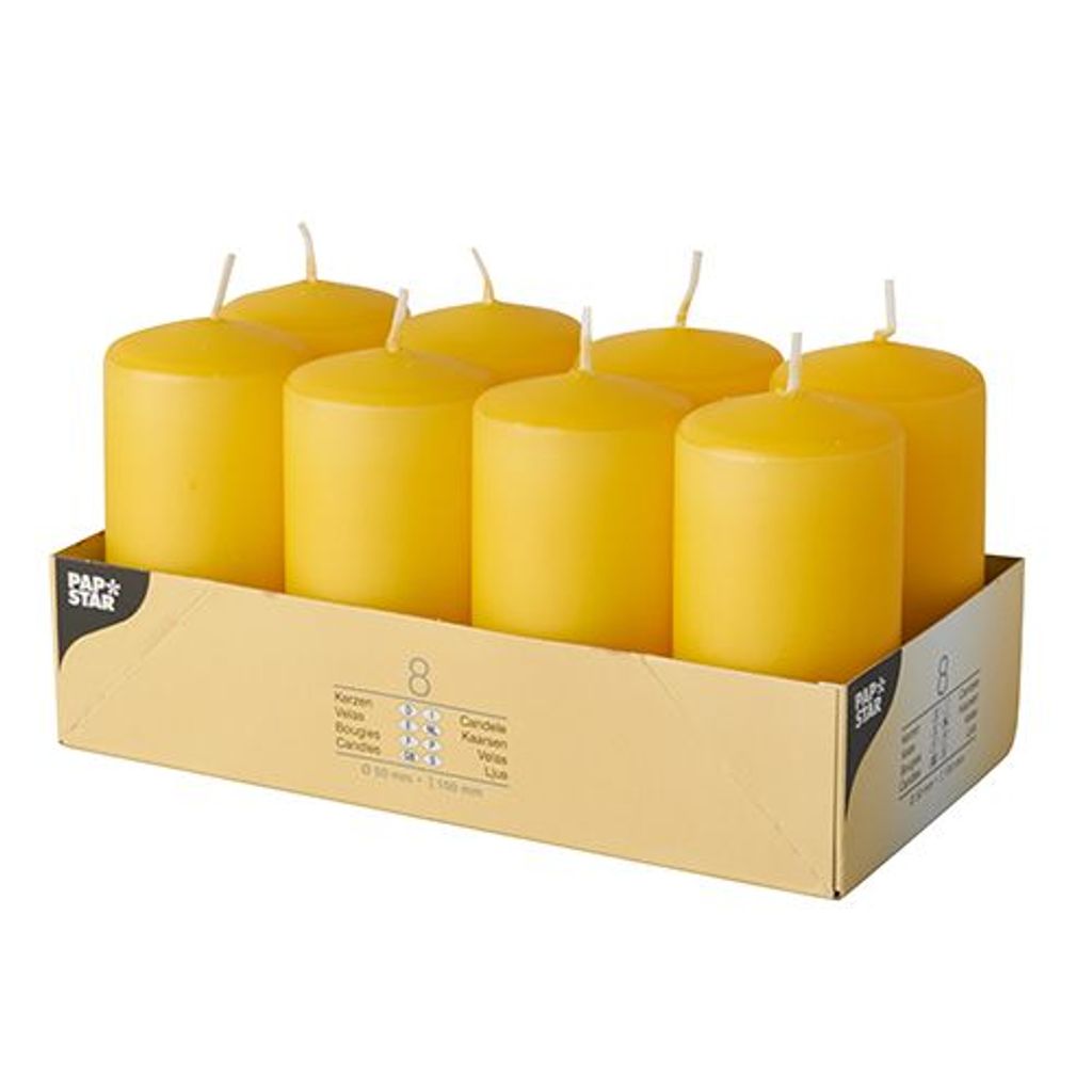 Papstar Stumpenkerzen Goldgelb 100/50mm 8er Produktbild 