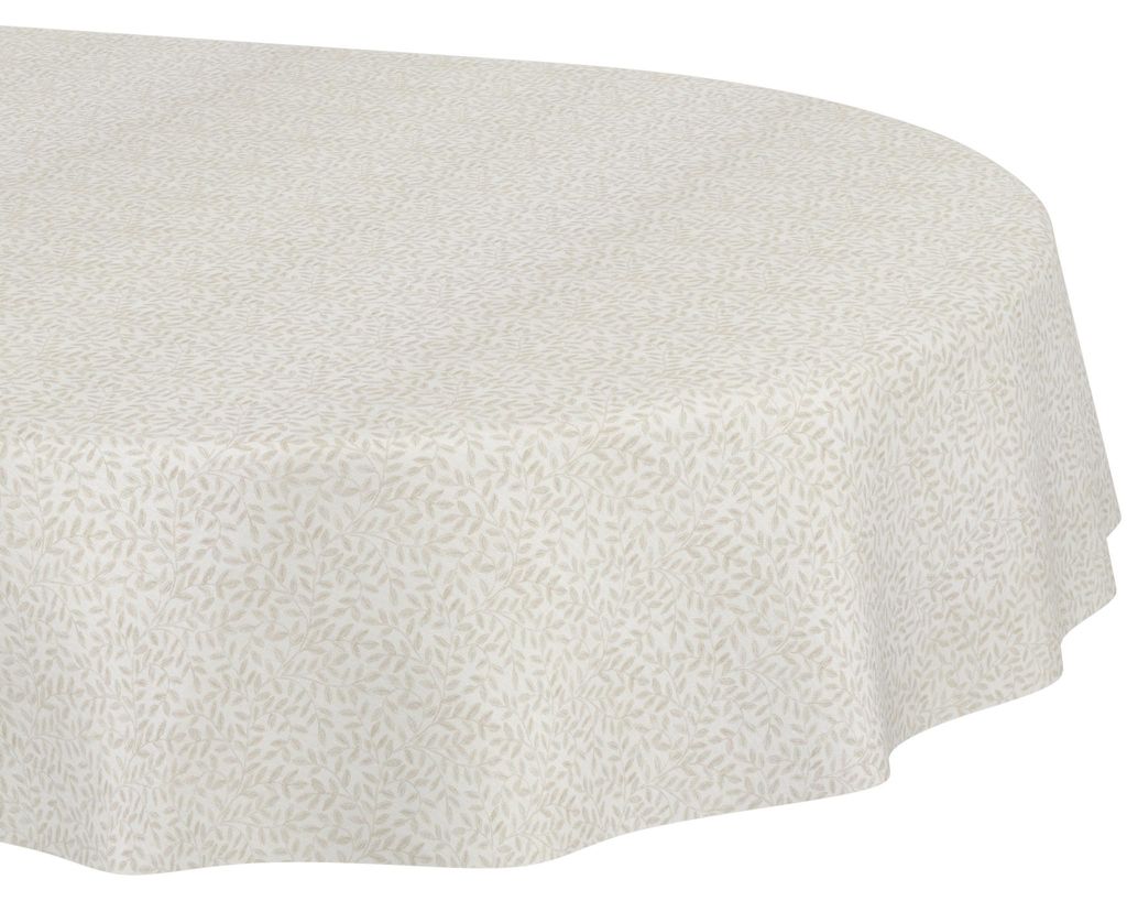 Stofftischdecke 140x240cm Beige Barcelona Stoff Premium Blätter Natur wasserabweisend pflegeleicht