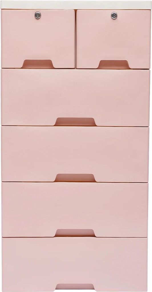 Kunststoff-Kommode - Schubladenschrank - 6 Schubladen - Rollen & Schloss - PP-Kunststoff - Max 25 kg - 102×50×34,8 cm - Rosa