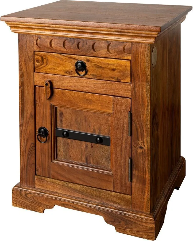 Table de nuit en bois d'acacia laqué miel OXFORD #270 - Design colonial