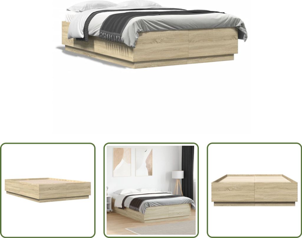 The Living Store Bettgestell Sonoma-Eiche 140x200 cm Holzwerkstoff