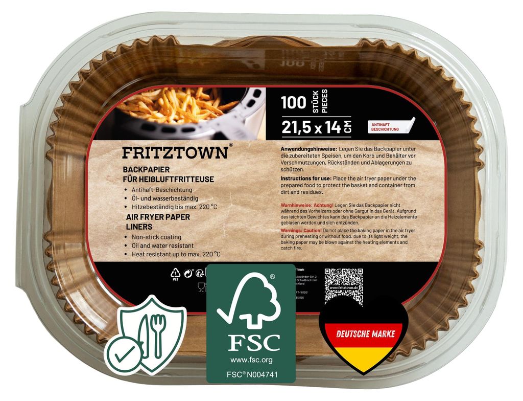 FRITZTOWN® Air Fryer Papier – 100 Stück, 21,5x14 cm Produktbild 