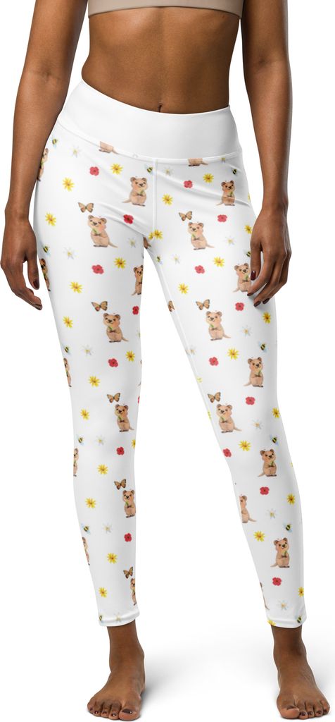 Mr. & Mrs. Panda Leggings Quokka Happy Größe S - Weiß - Geschenk, Lustige Sprüche, Sporthose, Damen, Niedliches Tier, Leggins, Lustiger Spruch,...