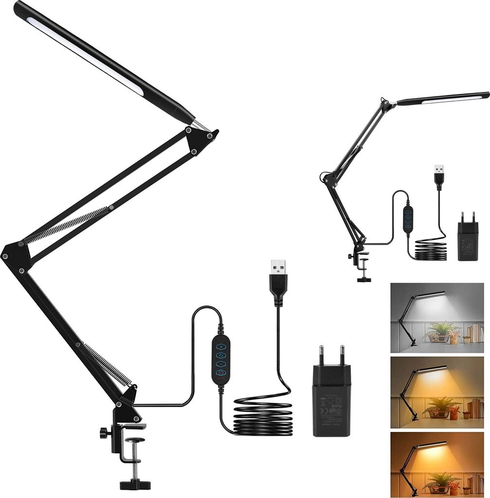 Speed LED Schreibtischlampe Aluminium Klemmleuchte,12W 3 Farbtemperaturen 10 Helligkeiten,108 leds,Schwenkbare Schreibtisch Arbeitsleuchte