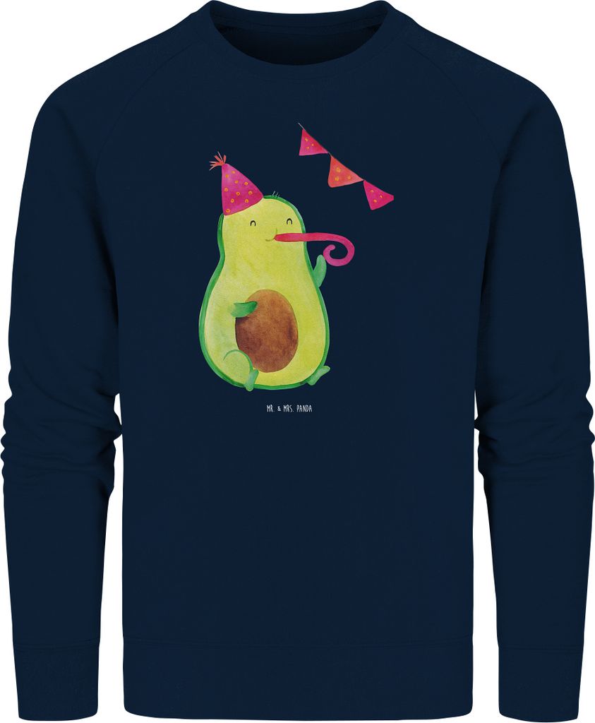 Mr. & Mrs. Panda Organic Pullover Avocado Party Zeit Größe S - French Navy - Geschenk, Rundhals, Happy Birthday, Geburtstag, Sweater, Genießen, ...
