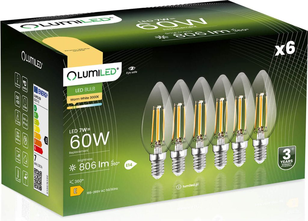 6x Żarówka LED E14 Świeczka B35 7W = 60W 806lm 3000K Ciepła Zdjęcie produktu 