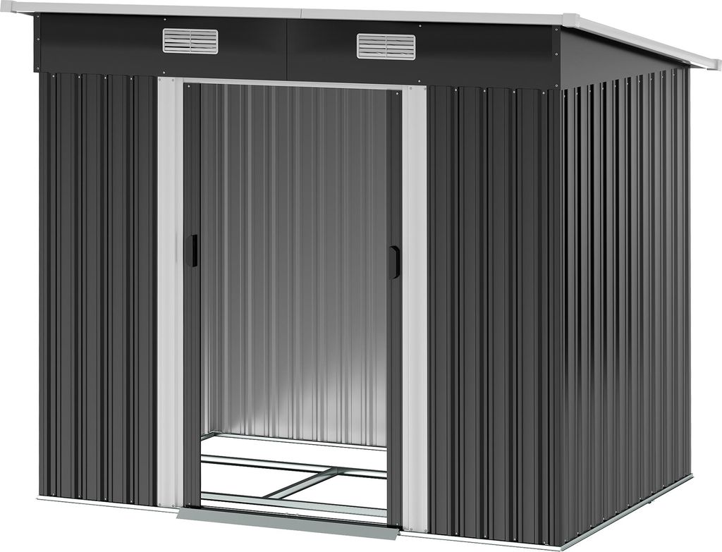 Gerätehaus Metall 2,3 m² 207 x 130 x 182 cm Geräteschuppen mit Pultdach Fenster Bodenrahmen Schwarz