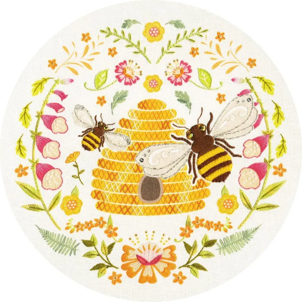 Activité détente broderie Abeilles populaires - Kit complet 20cm EKP1