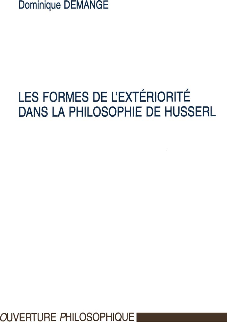 Les Formes De L'exteriorite Dans La Philosophie De Husserl